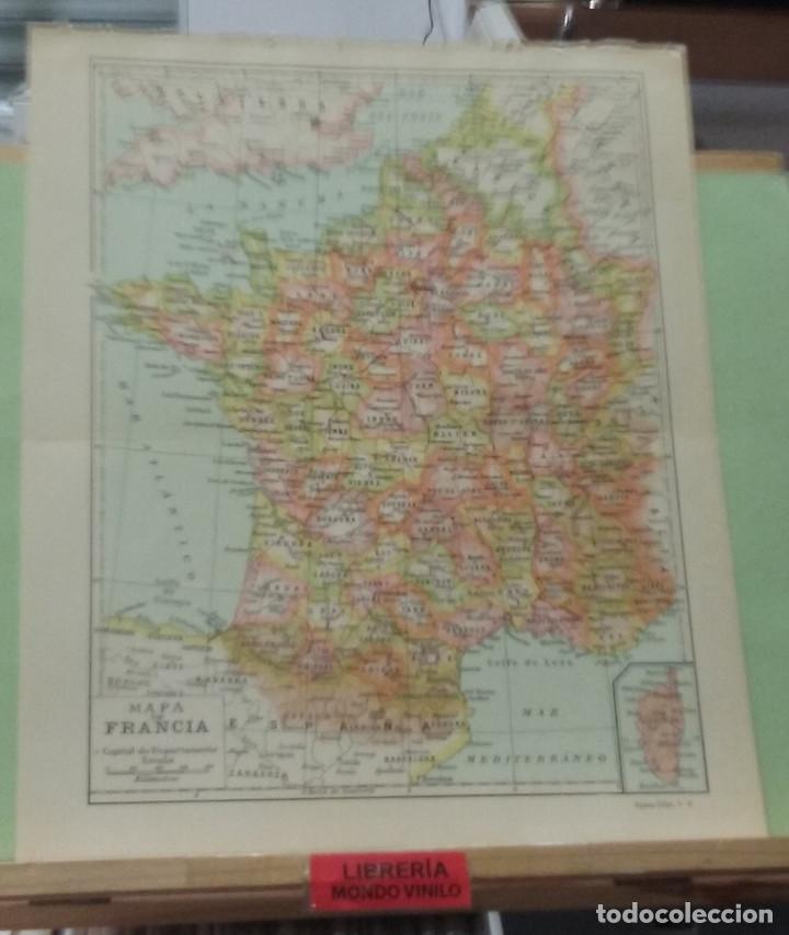 Mapas contempor&acirc;neos: L&aacute;mina. Mapa de Francia, escala gr&aacute;fica, 30x24 cm