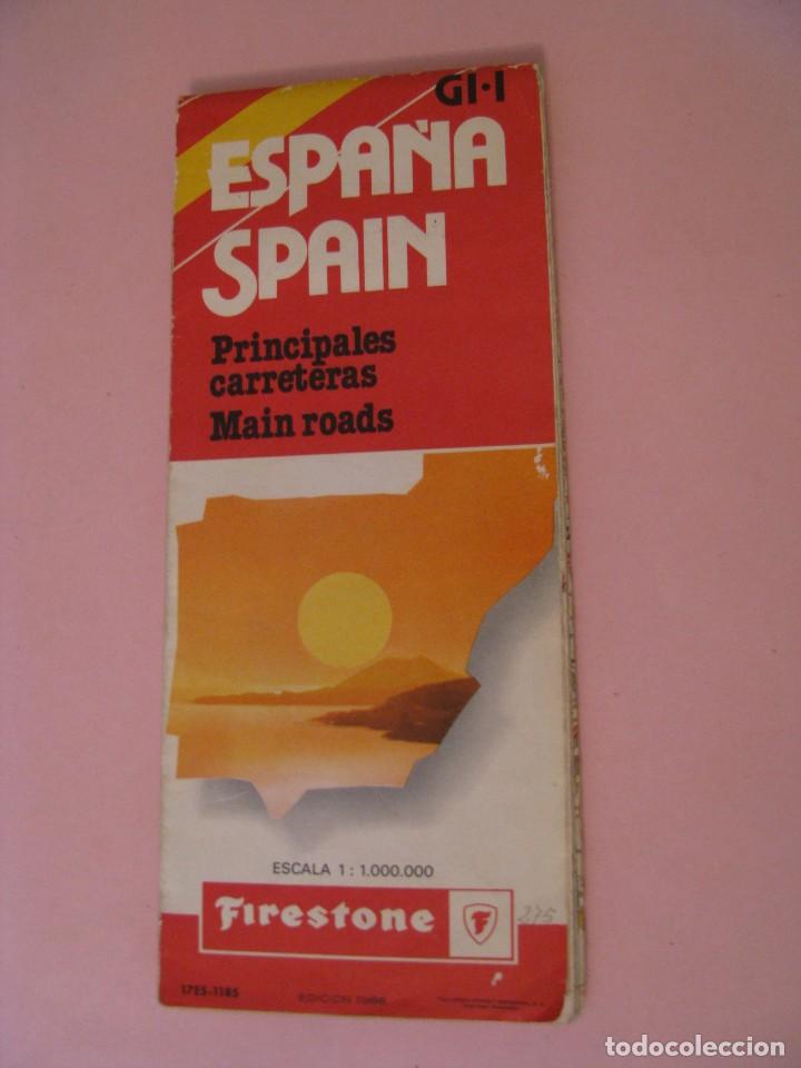 Zeitgen&ouml;ssische Karten: MAPA DE ESPA&Ntilde;A. PRINCIPALES CARRETERAS. FIRESTONE. 1986. ALGUNOS DESPERFECTOS.