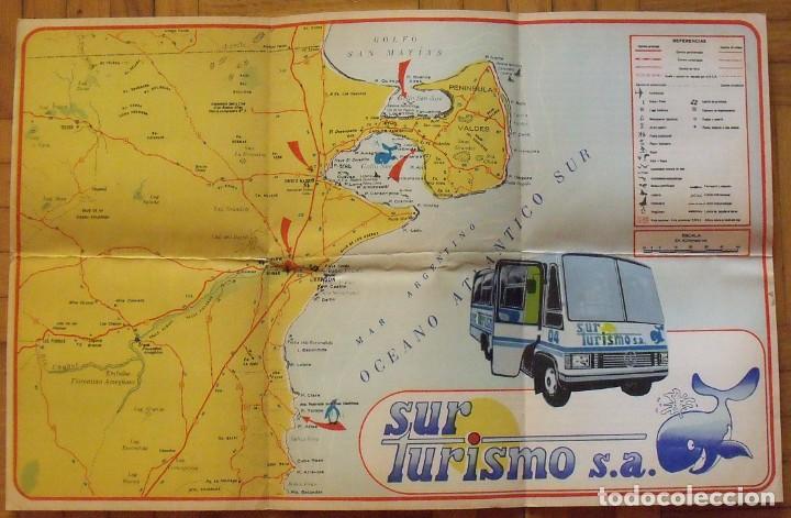 Mapas contempor&aacute;neos: Sur Turismo S.A.. Argentina. Punta Tombo. La pen&iacute;nsula Vald&eacute;s. Ballenas. Isla de P&aacute;jaros. 1970.