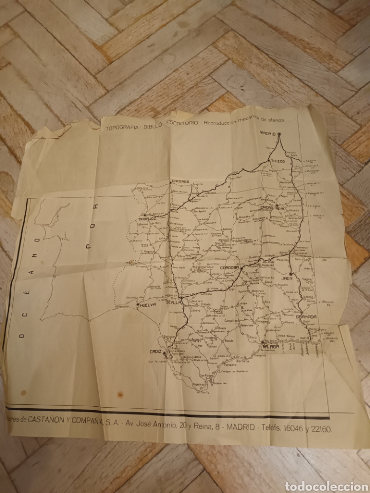 Zeitgen&ouml;ssische Karten: MAPA DESDE MADRID A HUELVA. CASTA&Ntilde;ON Y CIA. VER FOTOS.
