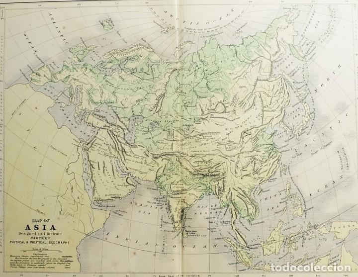 Mappe contemporanee: 1856 MAPA DE ASIA - Original Engraving coloreado a mano - w/passepartout (03798)