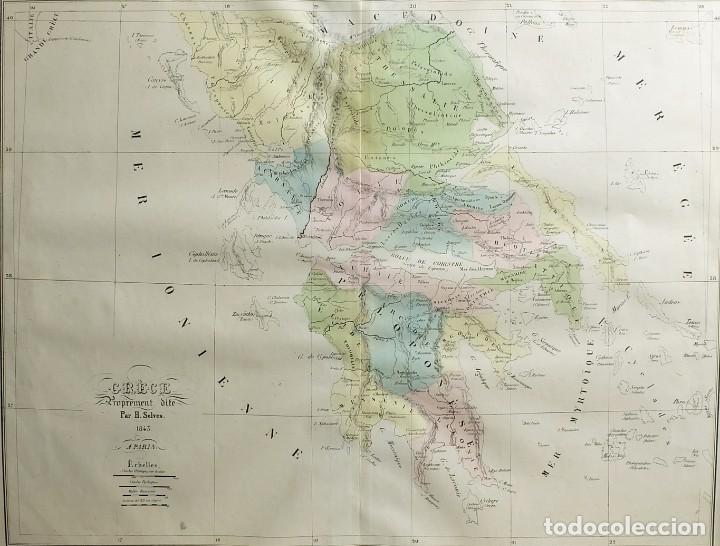 Mappe contemporanee: 1843 MAPA DE GRECIA - Original Engraving w/passepartout (03821) - GRANDE