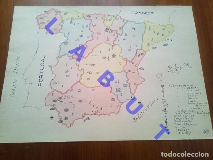 Zeitgen&ouml;ssische Karten: 1937 MAPA ESCOLAR ESPA&Ntilde;A COLOREADO 47CM Y FIRMADO PEIR&Oacute; C17