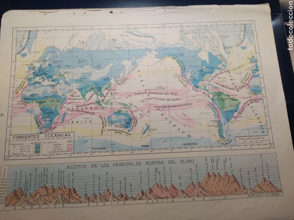 Mapas contempor&aacute;neos: LAMINA ESCOLAR MAPA CORRIENTES OCEANICAS. A&Ntilde;OS 60. MIDE 34 X 26.