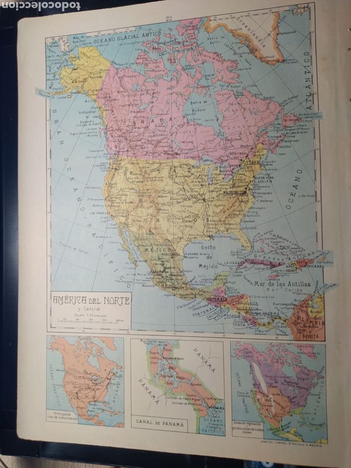 Zeitgen&ouml;ssische Karten: LAMINA ESCOLAR MAPA A&Ntilde;OS 60. AMERICA DEL NORTE. MIDE 34 X 26.