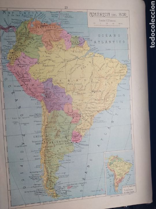 Zeitgen&ouml;ssische Karten: LAMINA ESCOLAR MAPA A&Ntilde;OS 60. AMERICA DEL SUR. MIDE 34 X 26.