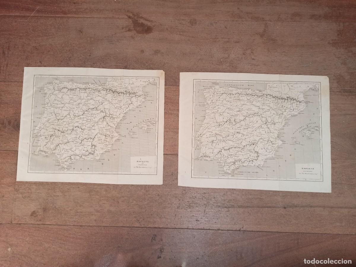 Mapas contempor&acirc;neos: PAREJA DE MAPAS DE ESPA&Ntilde;A, ACTUAL, SIGLO XIX Y ANTIGUA, ORIGINAL, 1844, PARIS, ESPL&Eacute;NDIDO ESTADO