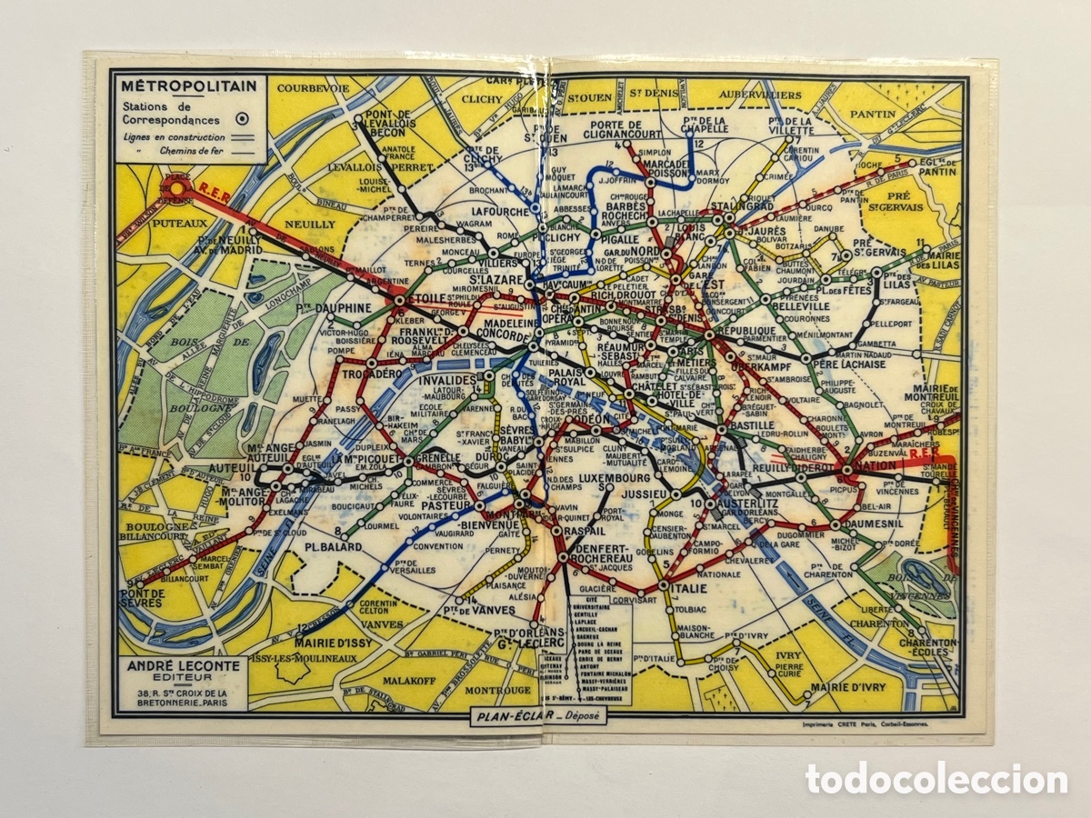 Zeitgen&ouml;ssische Karten: Paris, Plano Mapa Itinerarios. Metro de Par&iacute;s&hellip; France Metro System Mapa 1979. Med&iacute;das: 14x19 cm.,