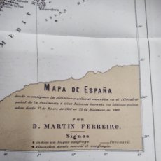 Mapas contemporáneos: 1881 MAPA ESPAÑA SINIESTROS MARITIMOS LITORAL ESPAÑOL MARTIN FERREIRO REAL SOCIEDAD GEOGRAFICA. Lote 374457934