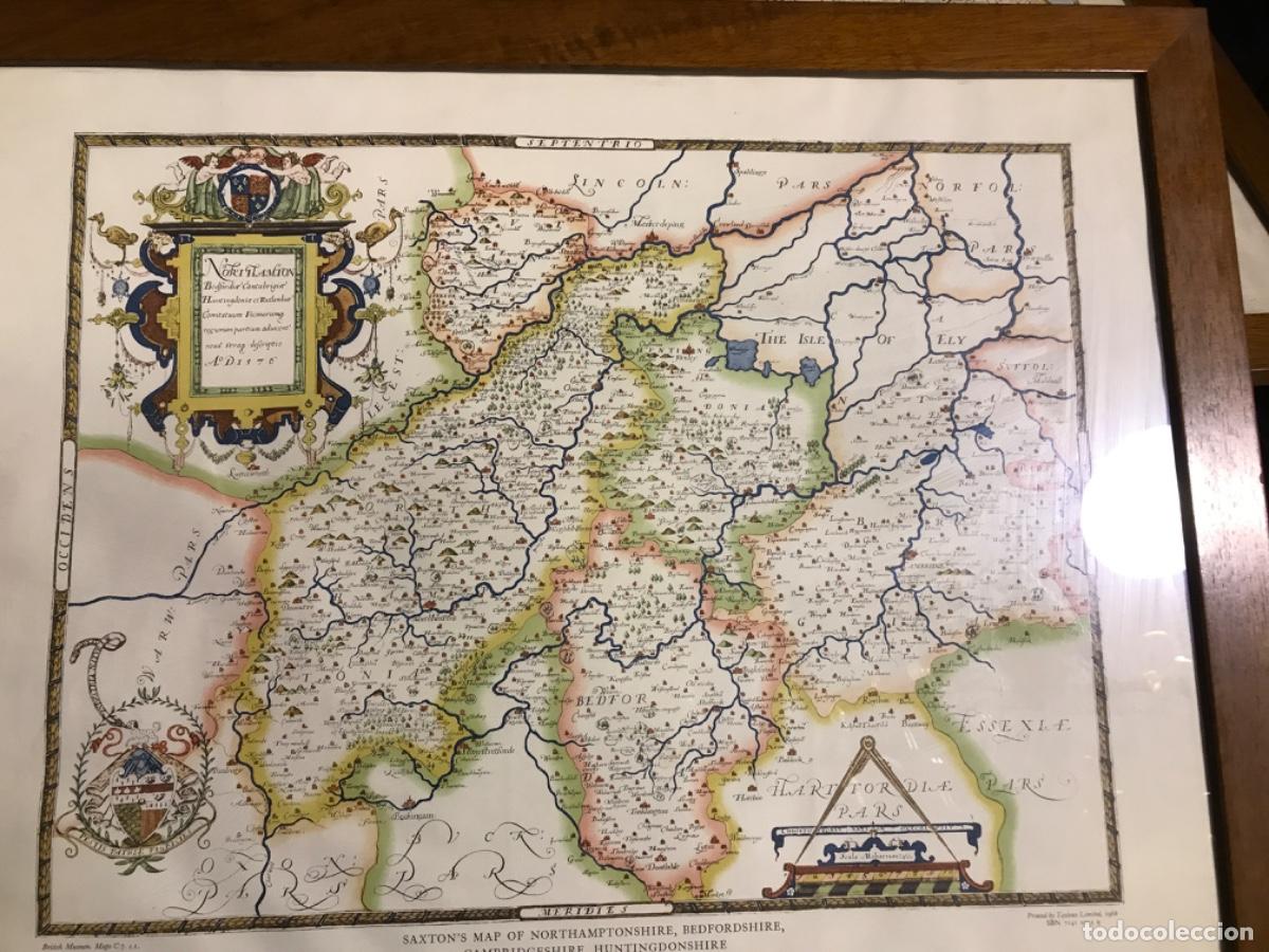 Zeitgen&ouml;ssische Karten: British Museum Maps. Northamptonshire ( Saxton&acute;s map 1576) Printed 1968. Framed.