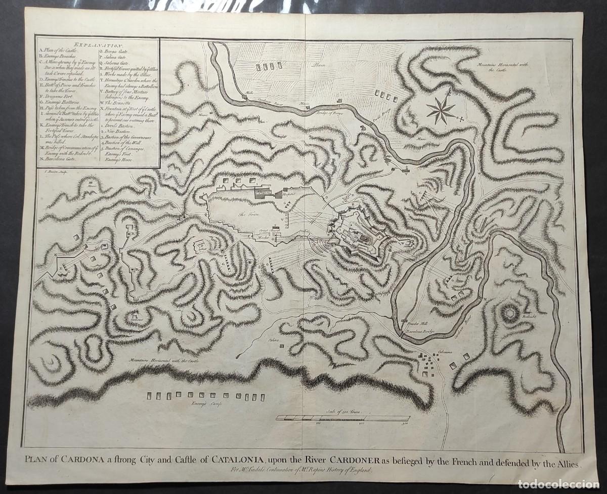 Mapas contempor&aacute;neos: Mapa del Sitio de Cardona. Campa&ntilde;a 1711 - Guerra de Sucesi&oacute;n J. Basire C.1745. 49x41
