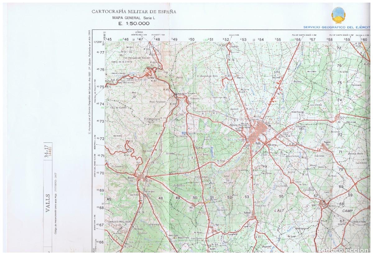 Mappe contemporanee: MAPA DE VALLS HOJA 34-17 446 E 1:50.000 CARTOGRAF&Iacute;A MILITAR DE ESPA&Ntilde;A - 1981 3A EDICION 1989