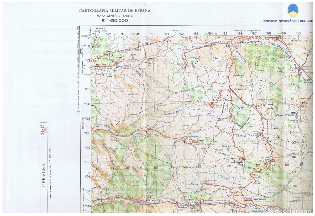 Mappe contemporanee: MAPA DE CERVERA HOJA 34-15 390 E 1:50.000 CARTOGRAF&Iacute;A MILITAR DE ESPA&Ntilde;A - 1982 1A EDICION 1983