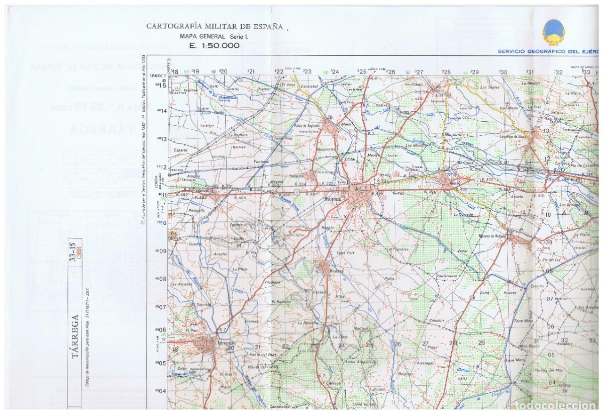 Mapas contempor&acirc;neos: MAPA DE TARREGA HOJA 33-15 (389) E 1:50.000 CARTOGRAF&Iacute;A MILITAR DE ESPA&Ntilde;A - 1982 1A EDICION 1983