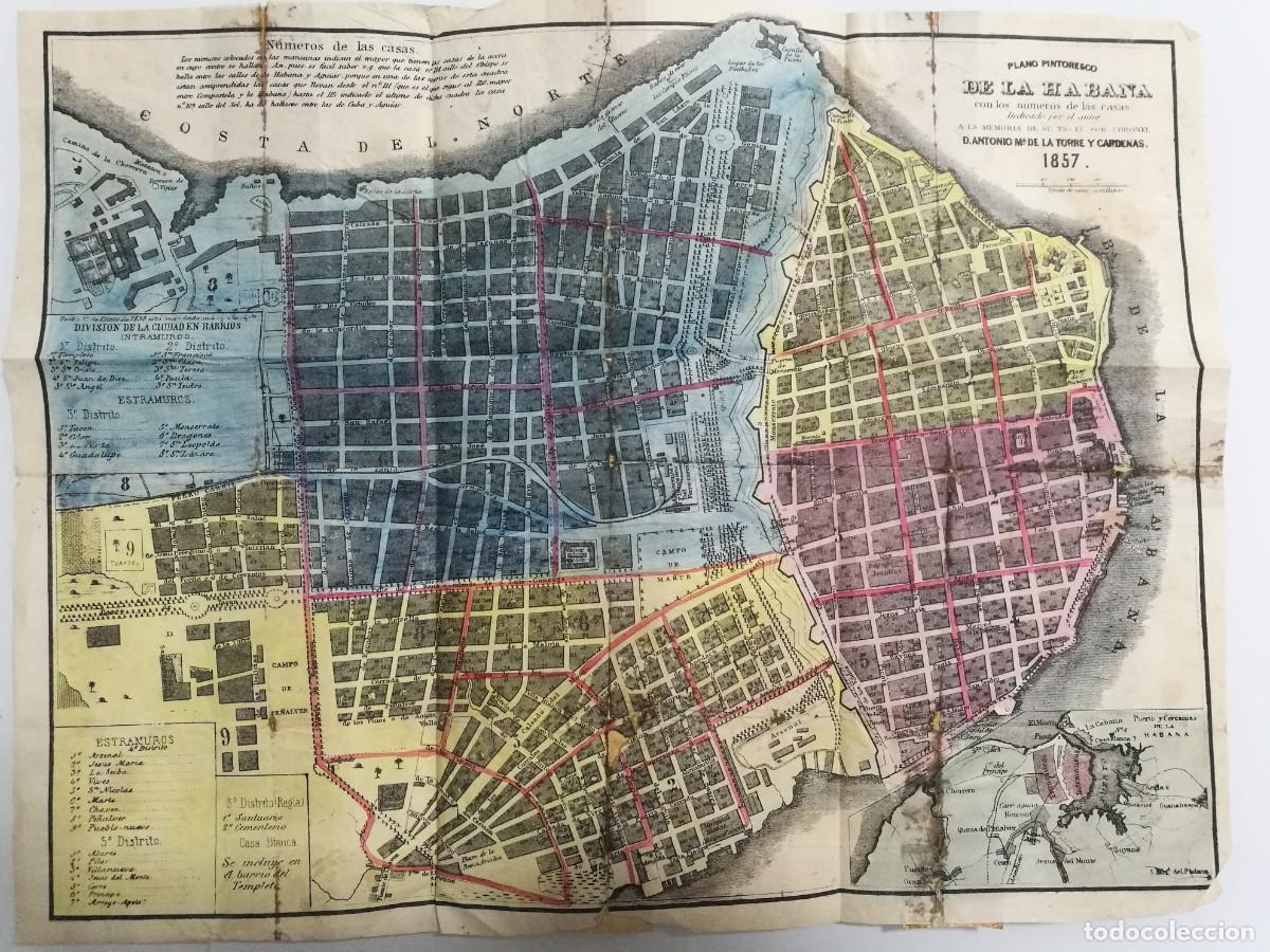 Mapas contempor&acirc;neos: Plano Pintoresco de La Habana de 1857, original de Jose Maria de la Torre y de la Torre
