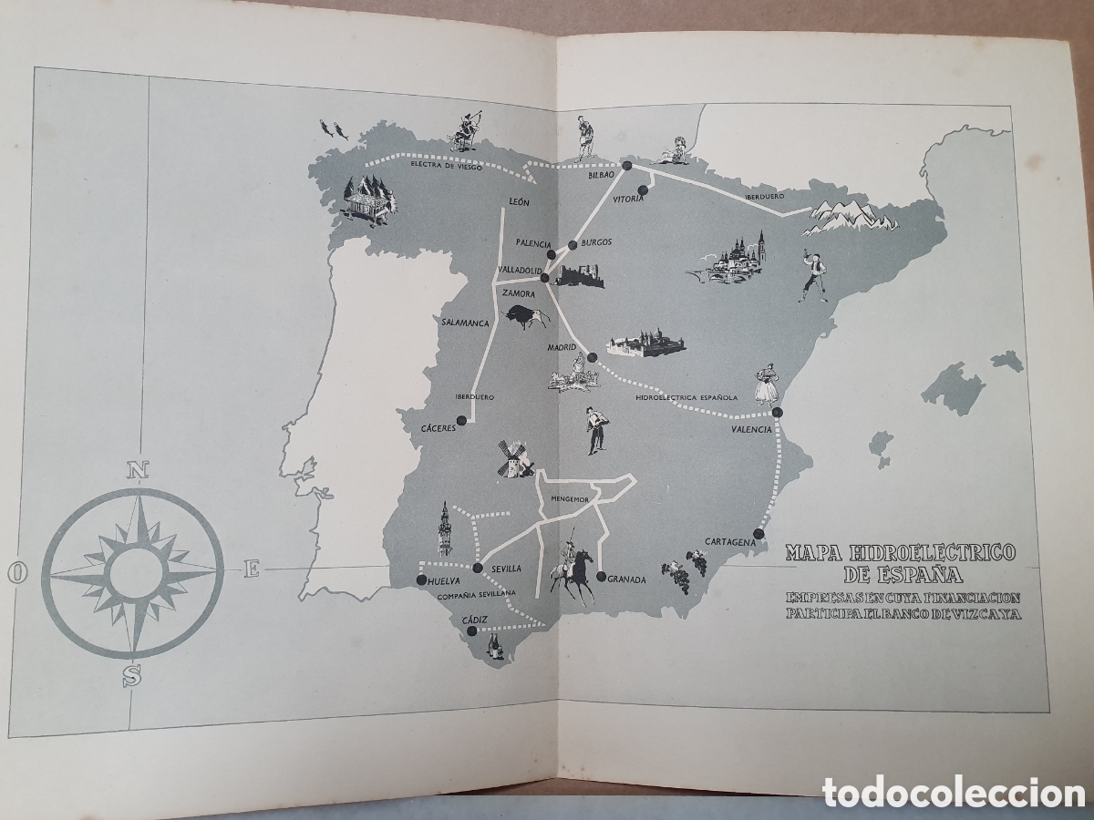 Zeitgen&ouml;ssische Karten: MAPA HIDROELECTRICO DE ESPA&Ntilde;A. EMPRESAS EN CUYA FINANCIACI&Oacute;N PARTICIPA EL BANCO DE VIZCAYA. 1951.