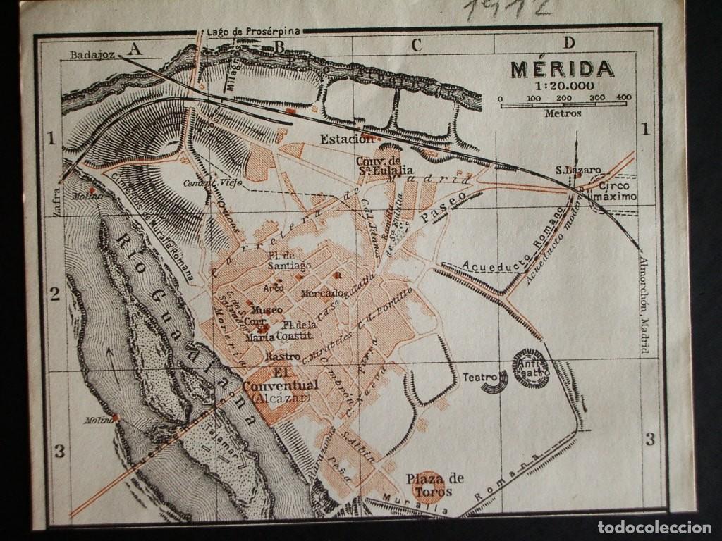 Mapas contempor&aacute;neos: 1912- BADAJOZ Y M&Eacute;RIDA. DOS MAPAS. BAEDEKER. ORIGINALES - Foto 2
