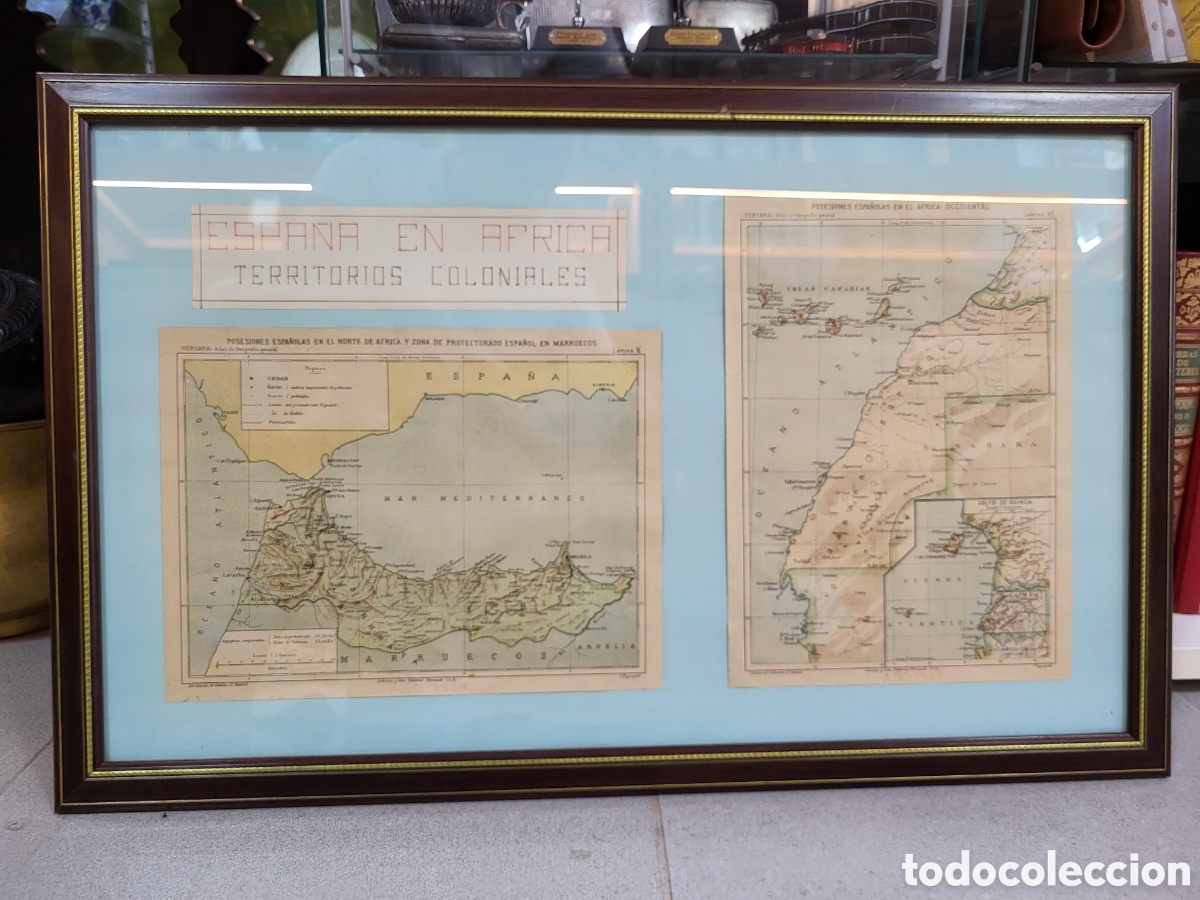 Mapas contempor&acirc;neos: ■ MAPAS ENMARCADOS . ESPA&Ntilde;A EN AFRICA TERRITORIOS COLONIALES. EDITORIAL HERNANDO. 68&times;43CM