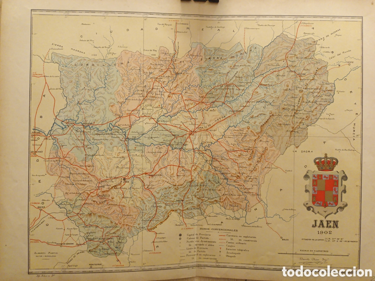 Contemporary maps: MAPA ORIGINAL LITOGR&Aacute;FICO CON ESCUDO DE JA&Eacute;N - 1902 - CHIAS CARB&Oacute; - EDT MART&Iacute;N - 50 X 37.50 CM
