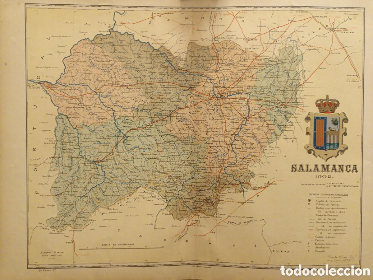 Contemporary maps: MAPA ORIGINAL LITOGR&Aacute;FICO CON ESCUDO DE SALAMANCA - CHIAS CARB&Oacute; - EDT MART&Iacute;N - 50 X 37.50 CM