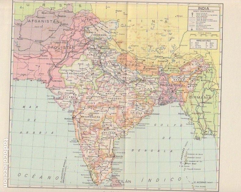 Mapas contempor&aacute;neos: * ASIA * Mapa INDIA - 1965 - Foto 1