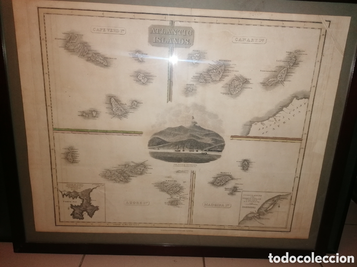 Mapas contempor&acirc;neos: Antiguo mapa de las islas Atl&aacute;nticas (Macaronesia) Canarias, Azores, Cabo Verde, Madeira. 1814