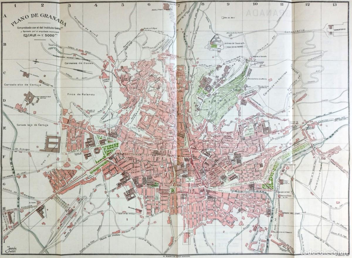 Mapas contempor&aacute;neos: 1913-1919 - ANTIGUO MAPA PLANO CIUDAD DE GRANADA CON NOMENCLATOR CALLES Y EDIFICIOS - 75 x 58 CM. - Foto 2