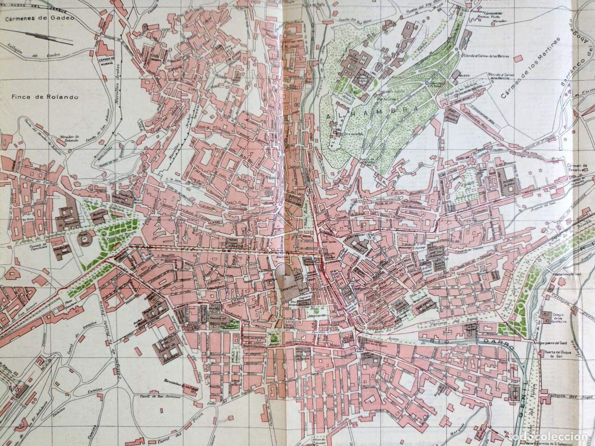 Mapas contempor&aacute;neos: 1913-1919 - ANTIGUO MAPA PLANO CIUDAD DE GRANADA CON NOMENCLATOR CALLES Y EDIFICIOS - 75 x 58 CM. - Foto 3