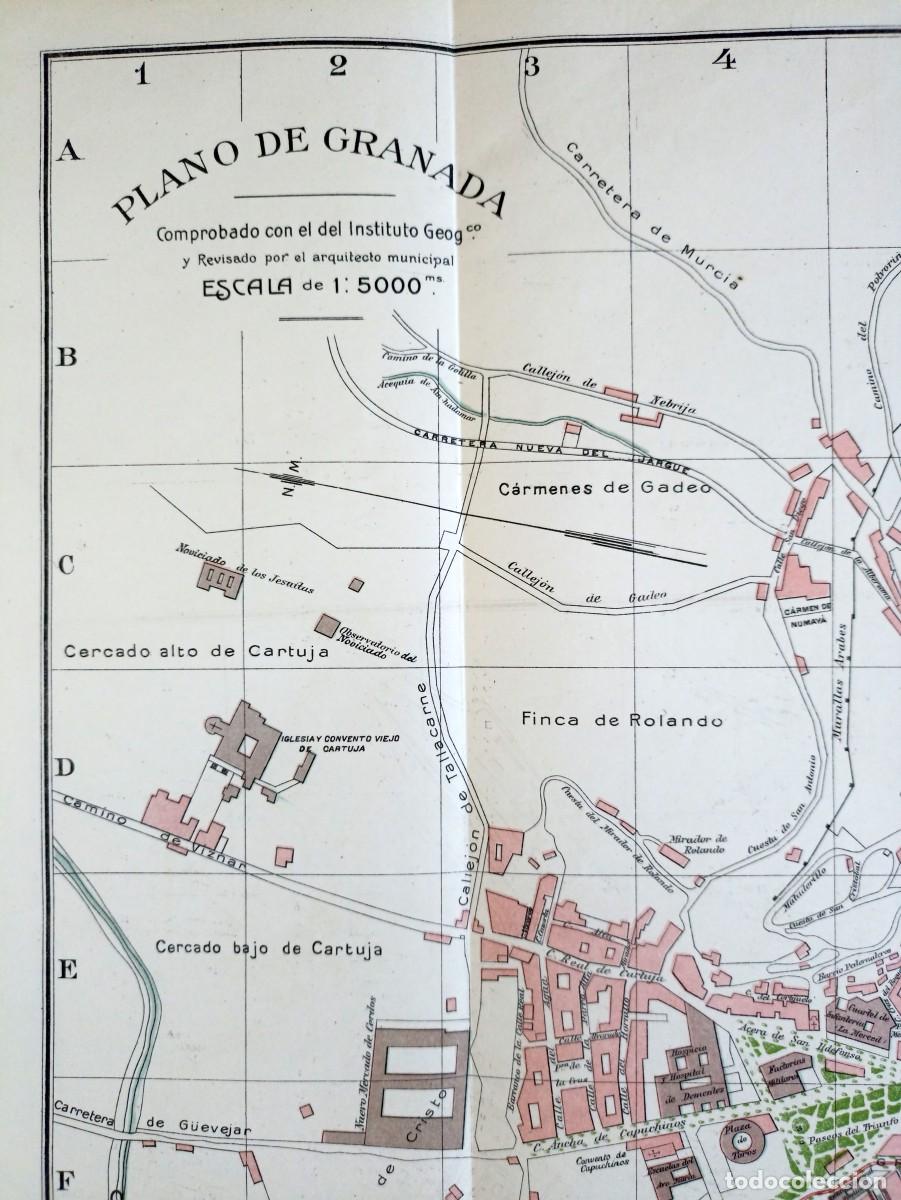 Mapas contempor&aacute;neos: 1913-1919 - ANTIGUO MAPA PLANO CIUDAD DE GRANADA CON NOMENCLATOR CALLES Y EDIFICIOS - 75 x 58 CM. - Foto 4