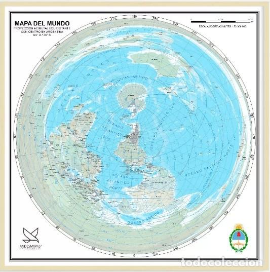 Mapas contempor&aacute;neos: planisferio centrado en argentina invertido 61x61cm