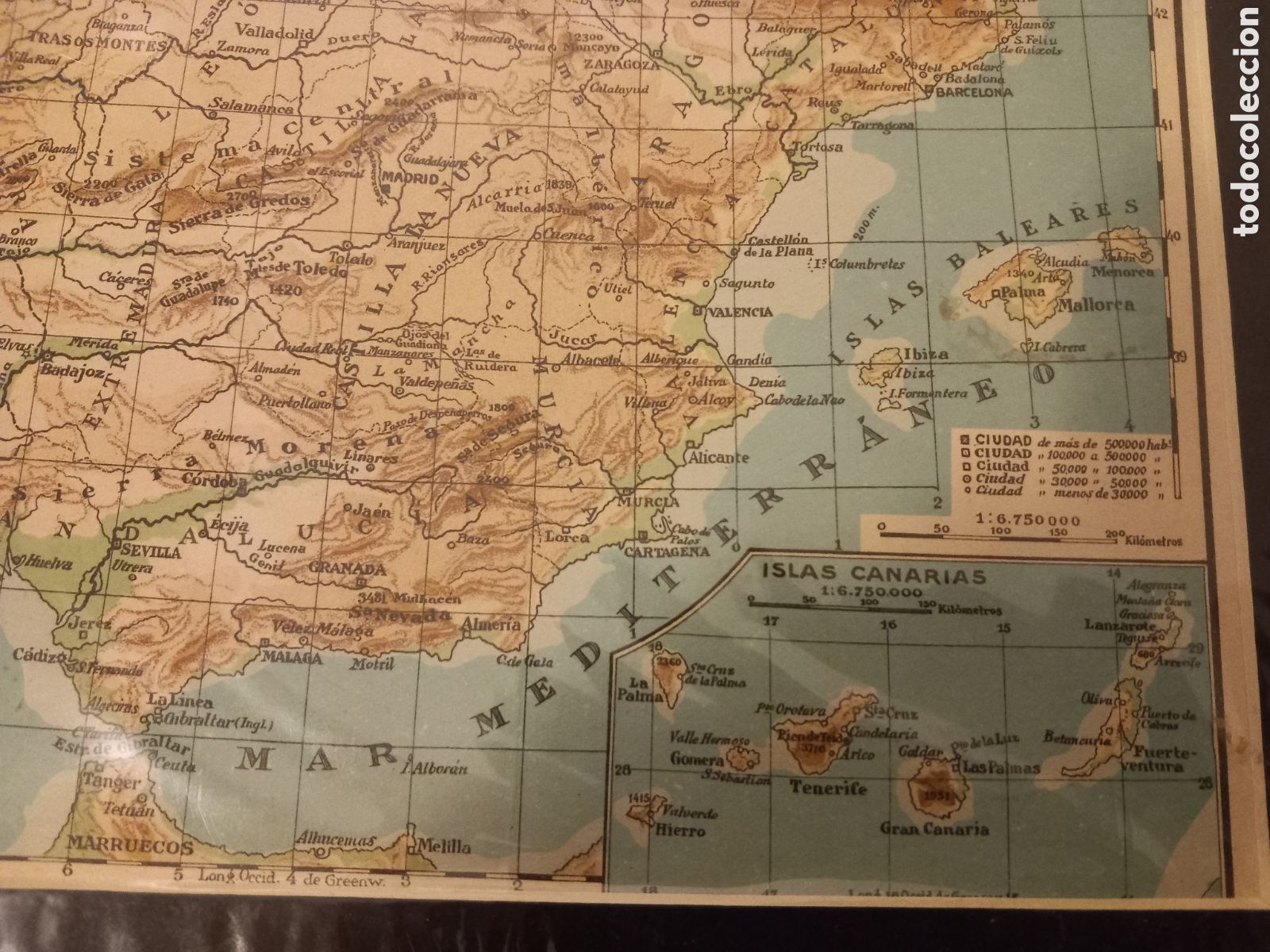 Mapas contempor&aacute;neos: Mapa de Espa&ntilde;a, mapa geogr&aacute;fico marca alturas - Foto 1