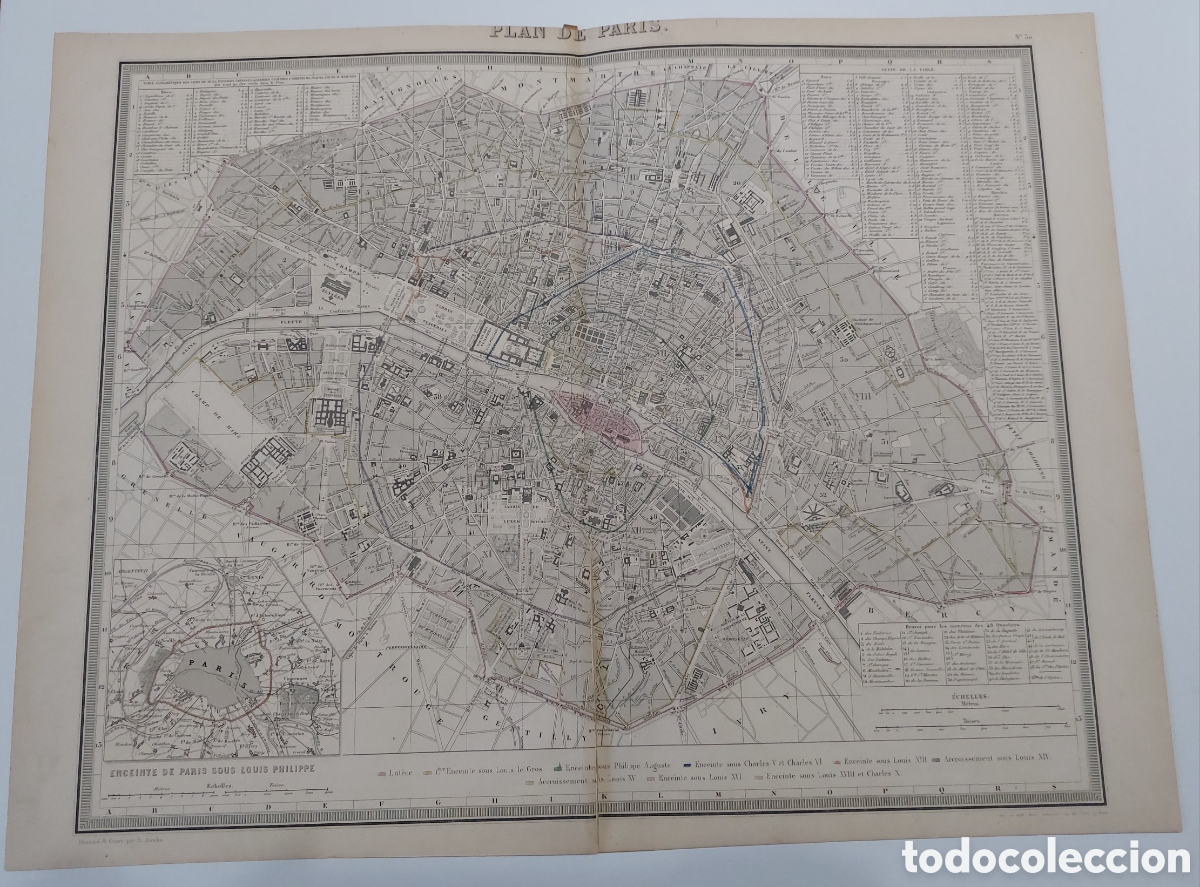 Mapas contempor&aacute;neos: Mapa antiguo Siglo XIX Plan de Paris - Foto 1