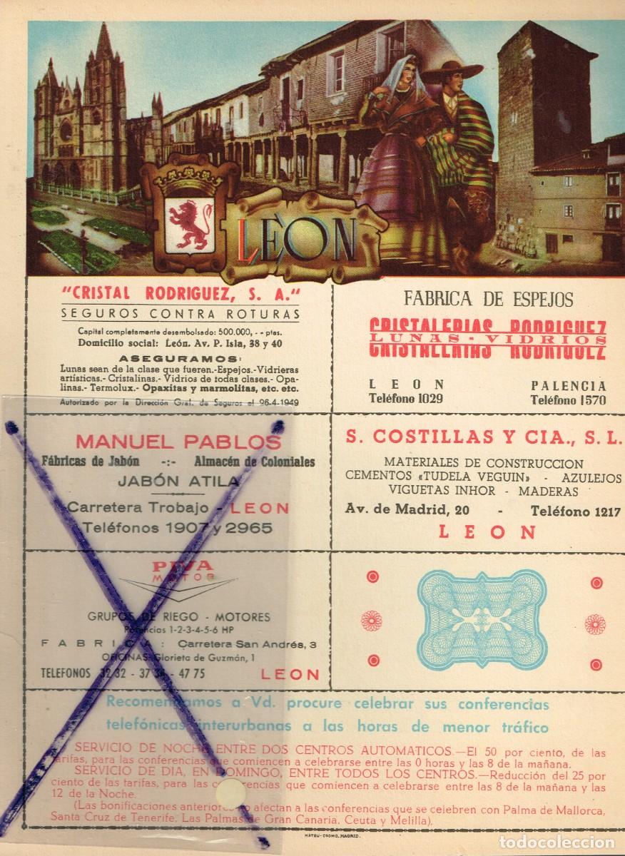 Mapas contempor&aacute;neos: 40/50&acute;s. ca. LAMINA T&Iacute;PICO LE&Oacute;N CON PUBLICIDAD LOCAL Y MAPA DE TODA LA PROVINCIA EN REVERSO