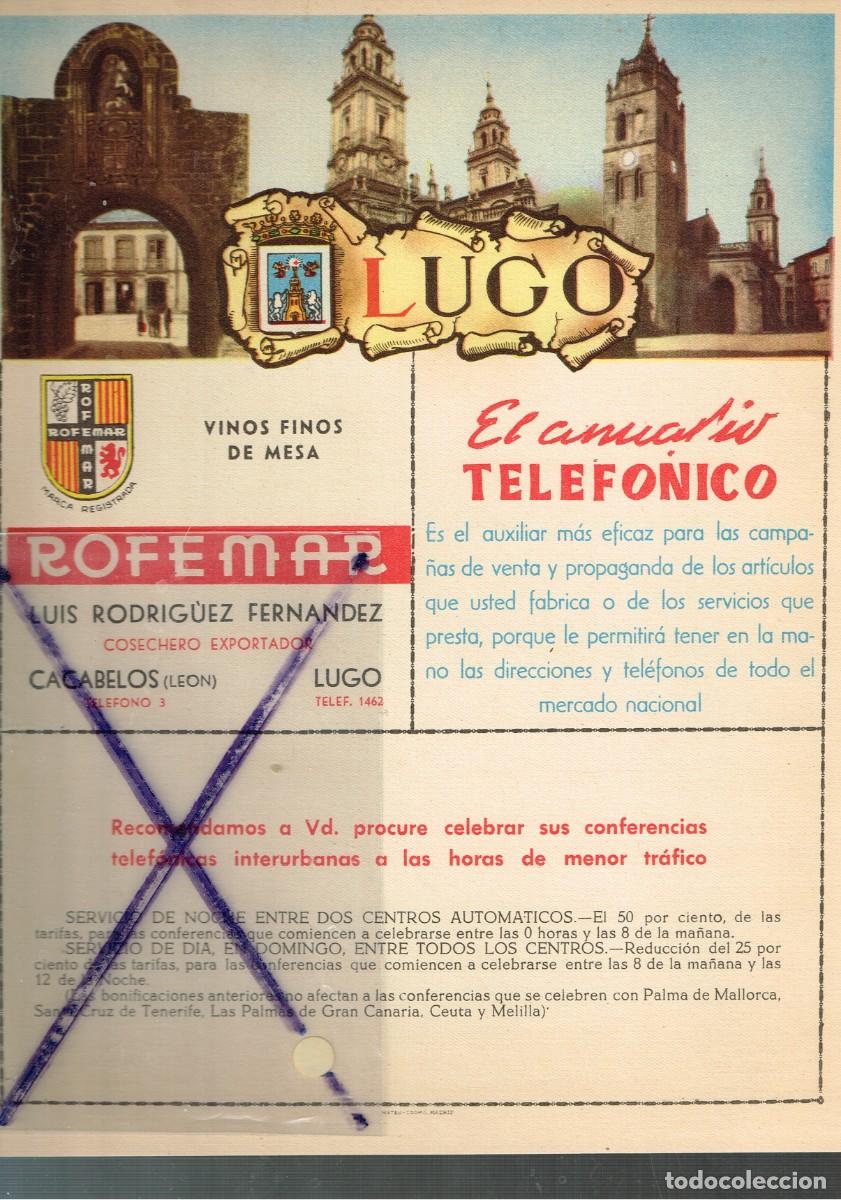 Mapas contempor&aacute;neos: 40/50&acute;s. ca. LAMINA T&Iacute;PICO LUGO CON PUBLICIDAD LOCAL Y MAPA DE TODA LA PROVINCIA EN REVERSO