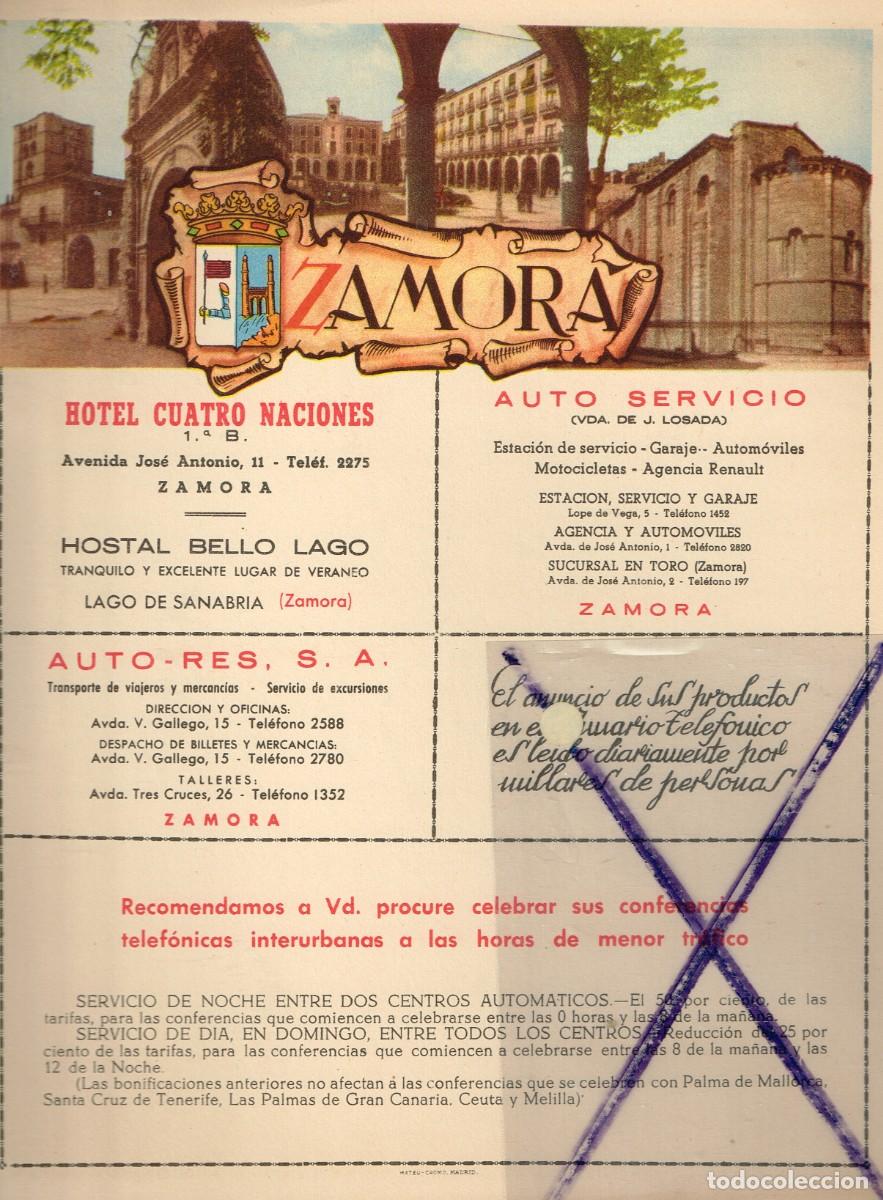 Mapas contempor&aacute;neos: 40/50&acute;s. ca. LAMINA T&Iacute;PICO ZAMORA CON PUBLICIDAD LOCAL Y MAPA DE TODA LA PROVINCIA EN REVERSO