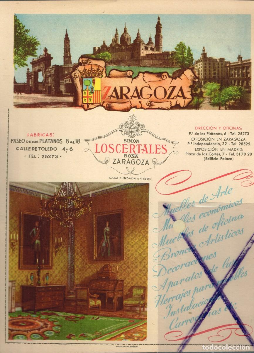 Mapas contempor&aacute;neos: 40/50&acute;s. ca. LAMINA T&Iacute;PICO ZARAGOZA CON PUBLICIDAD LOCAL Y MAPA DE TODA LA PROVINCIA EN REVERSO