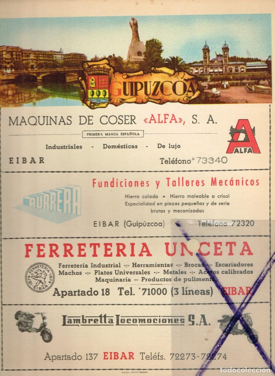 Mapas contempor&aacute;neos: 40/50&acute;s. ca. LAMINA T&Iacute;PICO GUIPUZCOA CON PUBLICIDAD LOCAL Y MAPA DE TODA LA PROVINCIA EN REVERSO