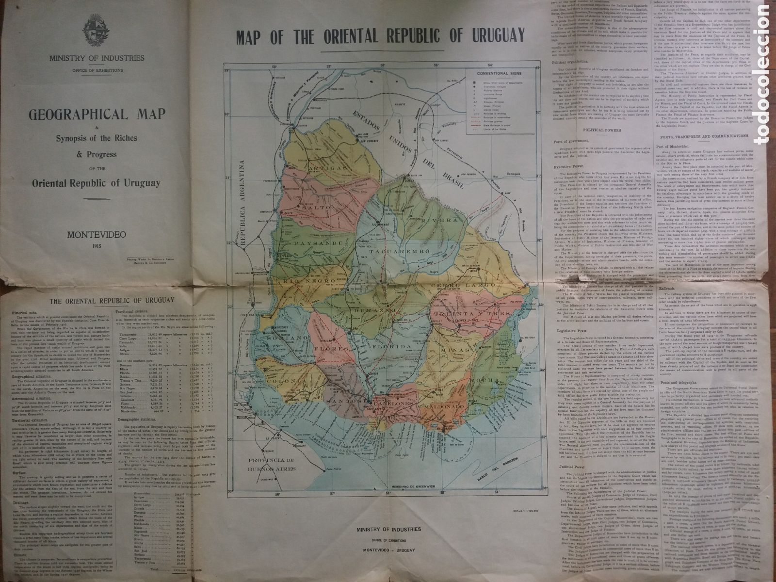 Mapas contempor&aacute;neos: Mapa DE Uruguay 1915 Gran Formato Sinopsis Riquezas Y Progresos - Foto 1