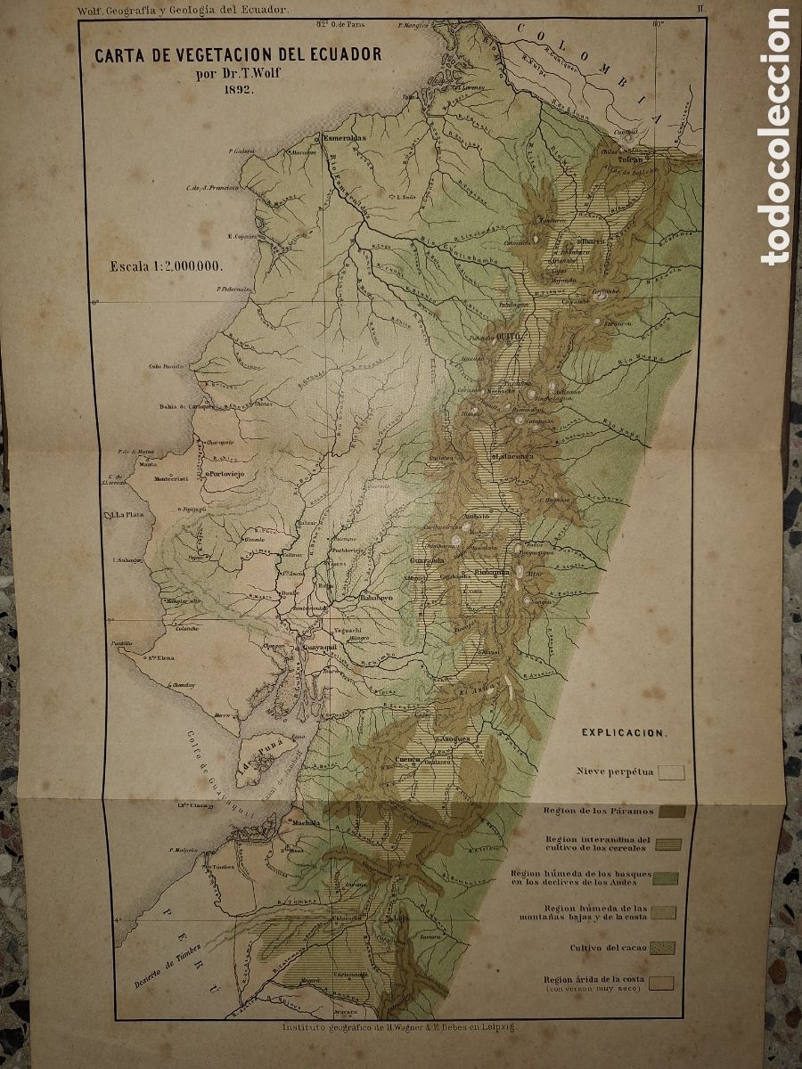 Mapas contempor&aacute;neos: Carta de vegetaci&oacute;n de Ecuador 1892 por Dr. T WOLF