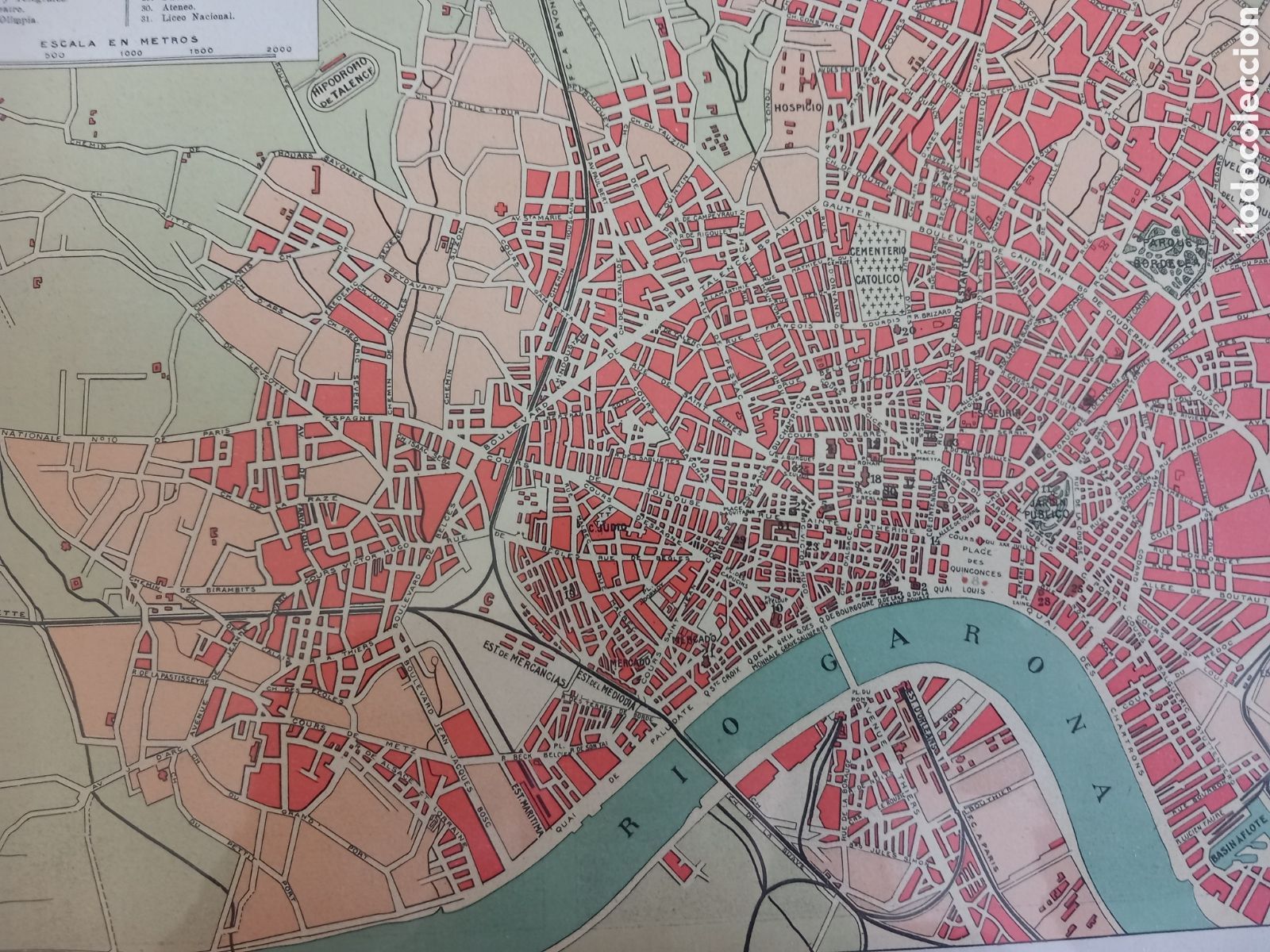 Mapas contempor&aacute;neos: Burdeos, plano mapa litograf&iacute;a de la ciudad - Foto 2