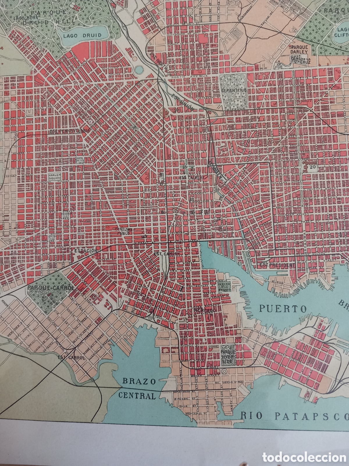 Mapas contempor&aacute;neos: Baltimore, plano mapa litograf&iacute;a de la ciudad - Foto 3