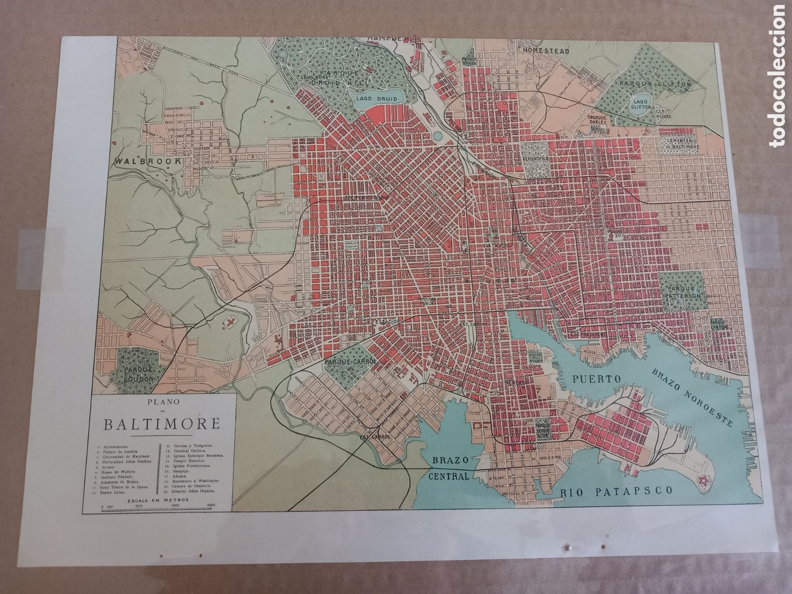 Mapas contempor&aacute;neos: Baltimore, plano mapa litograf&iacute;a de la ciudad - Foto 1