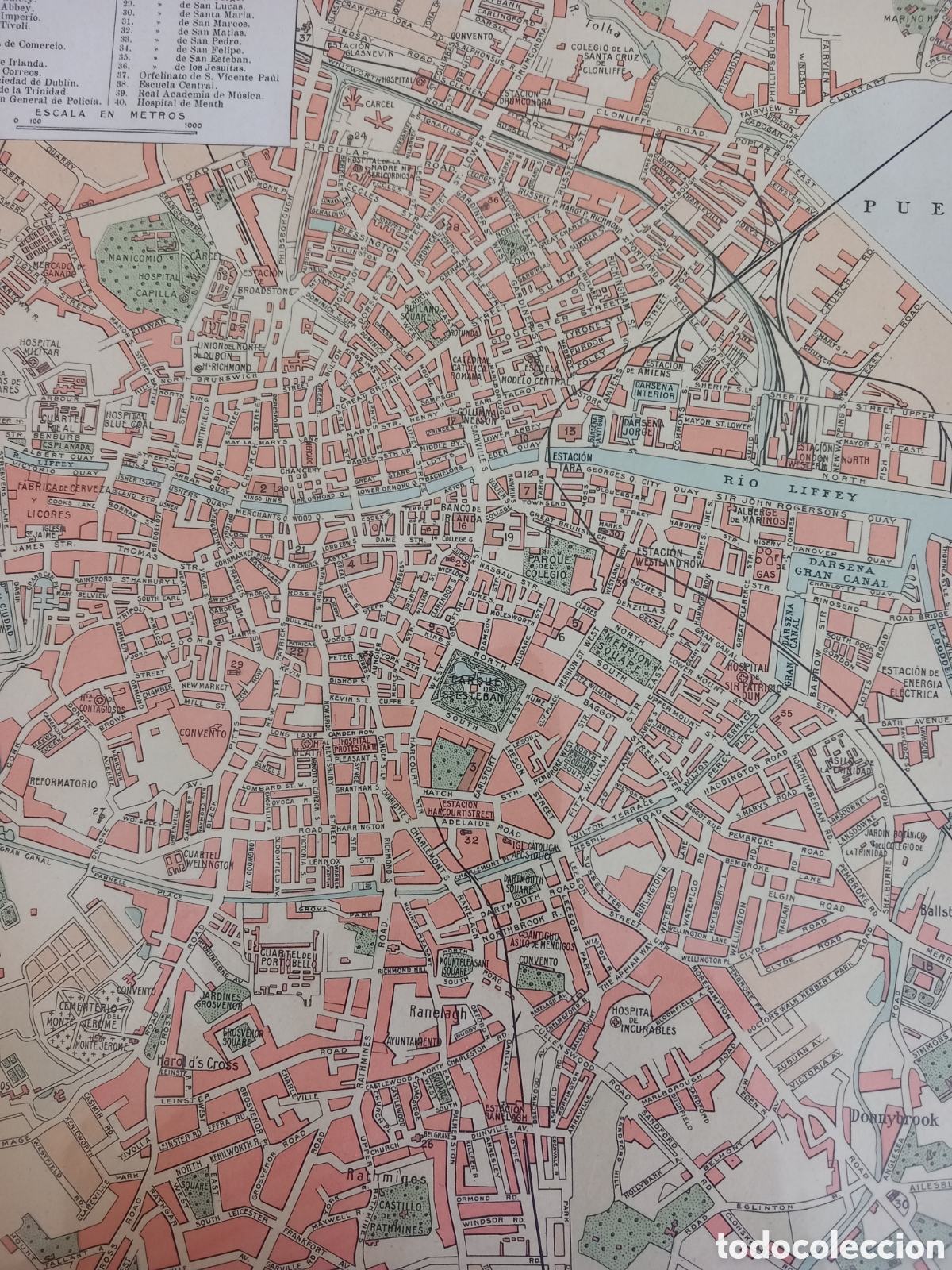 Mapas contempor&aacute;neos: Dublin, plano mapa litograf&iacute;a de la ciudad - Foto 3