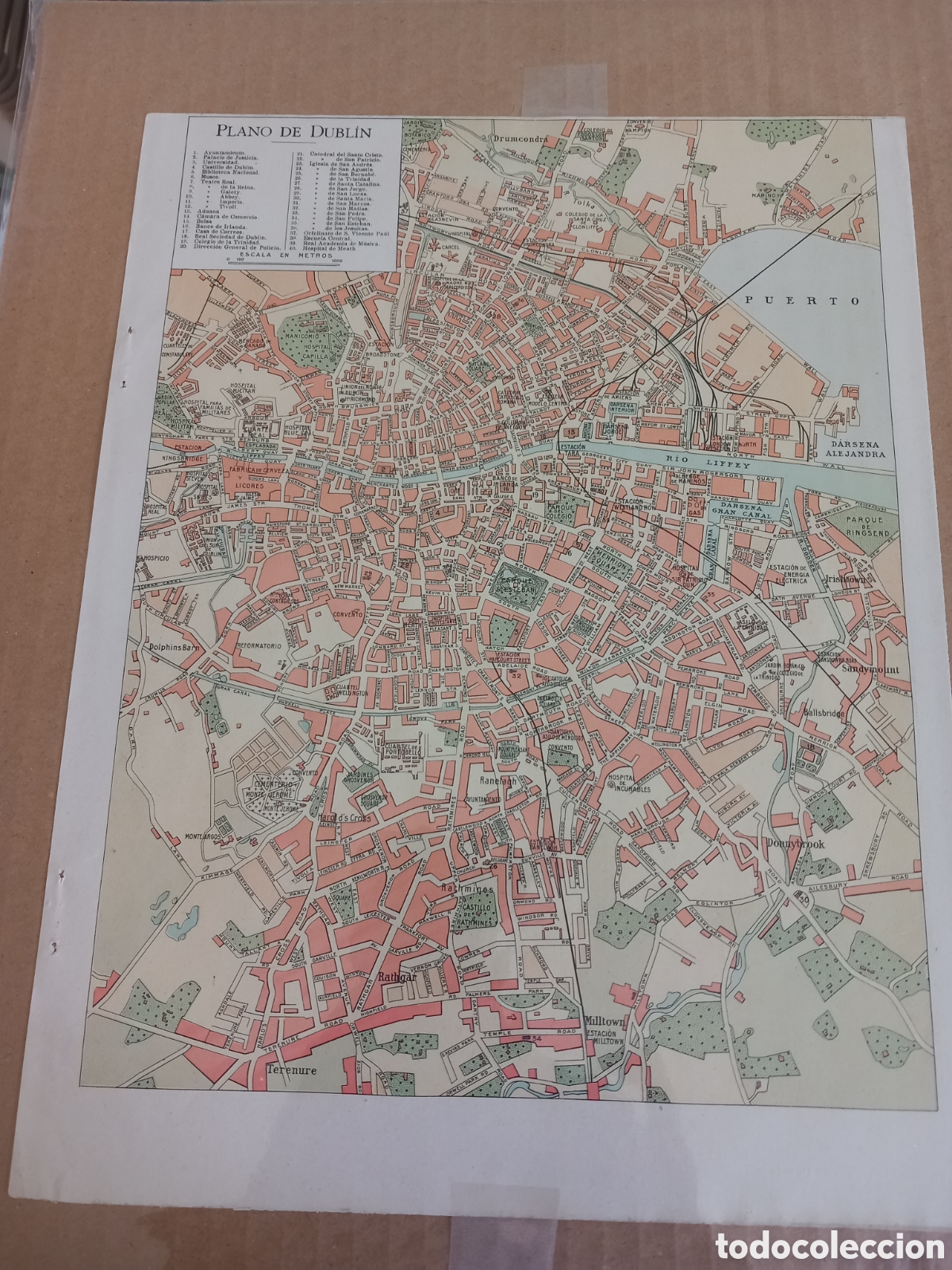 Mapas contempor&aacute;neos: Dublin, plano mapa litograf&iacute;a de la ciudad - Foto 1