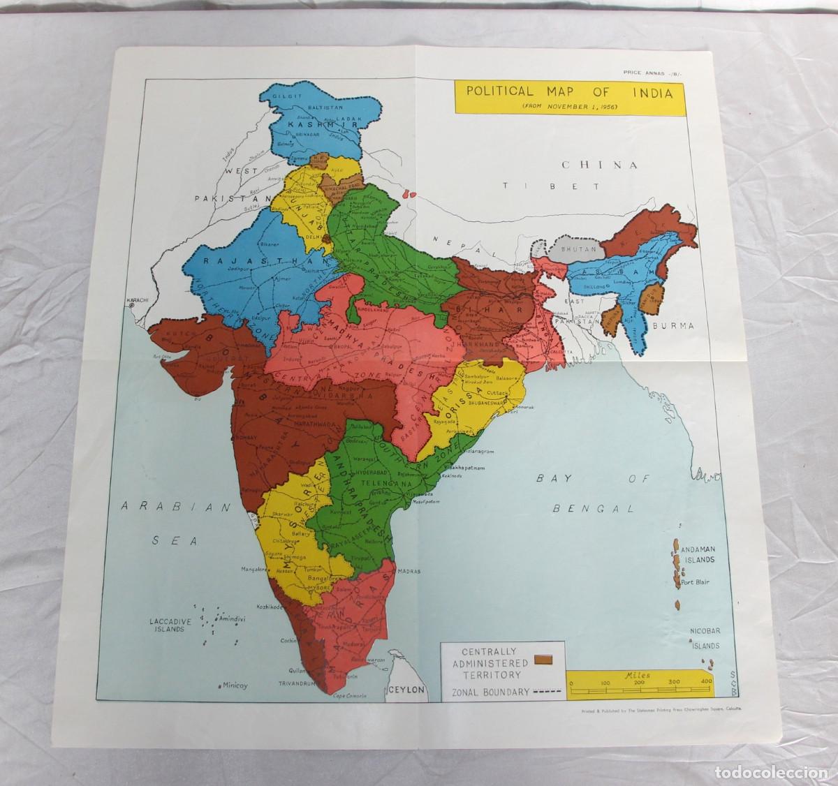 Mapas contempor&aacute;neos: mapa de la india 1957 45 x 45 cm - Foto 1