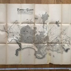 Mapas contemporáneos: ANTIGUO PLANO DE GIJON. AÑO 1910. RICARDO CASIELLES. MUY BONITO. 70 CM. PUBLICIDAD BENIGNO LEAL.