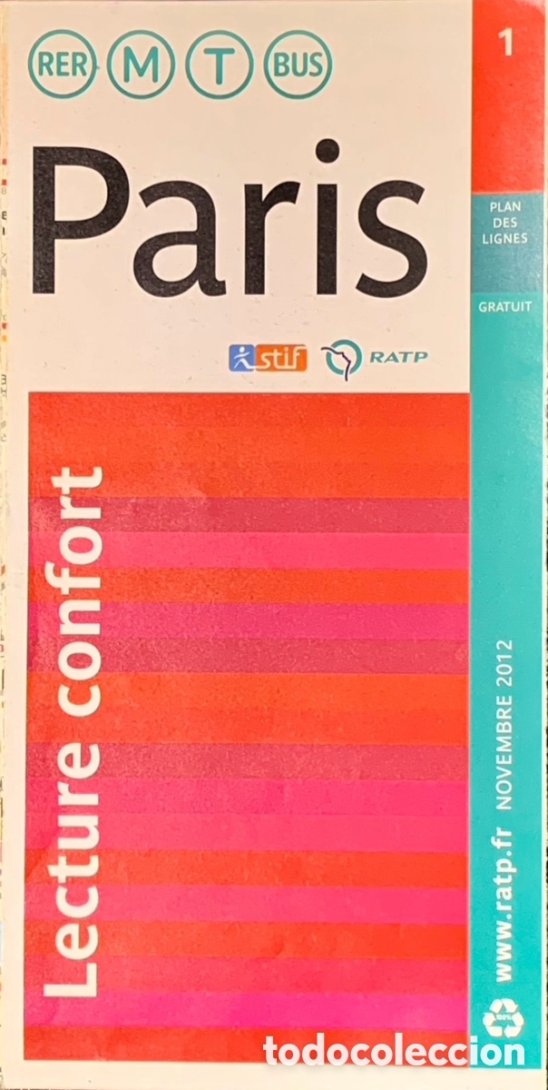 Mapas contempor&aacute;neos: Mapa. Paris. 1 RATP. 2012. - Foto 1
