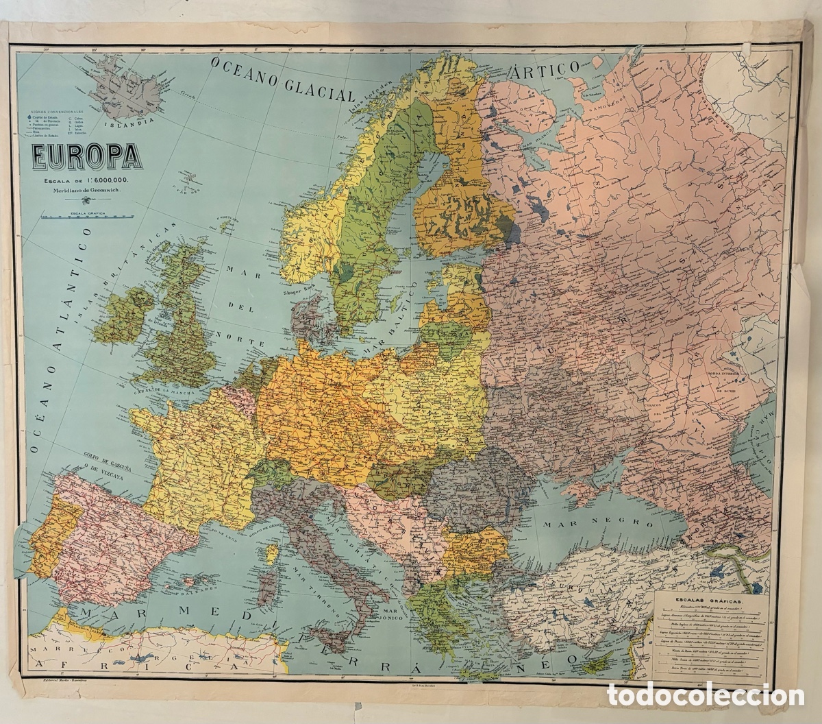 Mapas contempor&aacute;neos: Mapa escolar Europa . Principios s XX.F Galcer&aacute;n