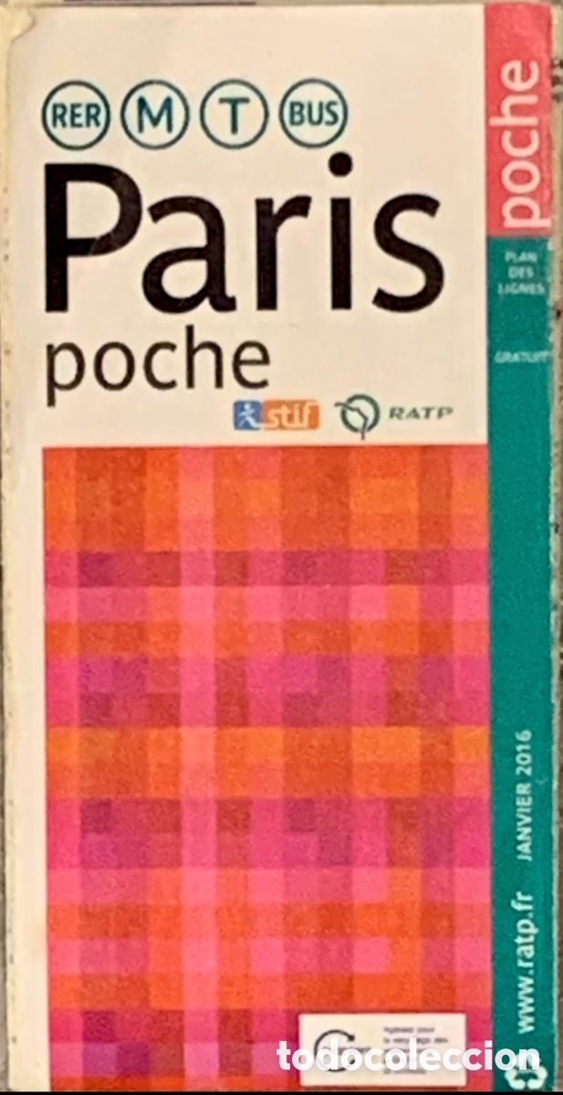 Mapas contempor&aacute;neos: Mapa. Paris Poche. RATP. 2016. - Foto 1