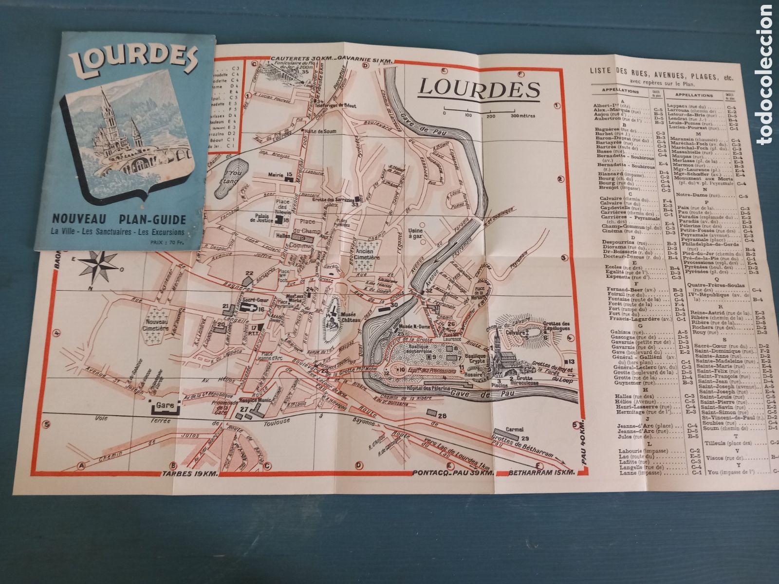 Mapas contempor&aacute;neos: Plano vintage Mapa Carte de Lourdes, Francia excursiones por los alrededores